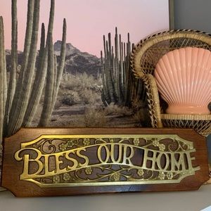 Vintage Brass "Bless Our Home" Sign